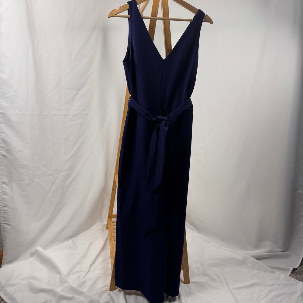 Sam Edelman Jumpsuit Womens 6 Navy Blue Wide Leg Sleeveless V-Neck 40F302
